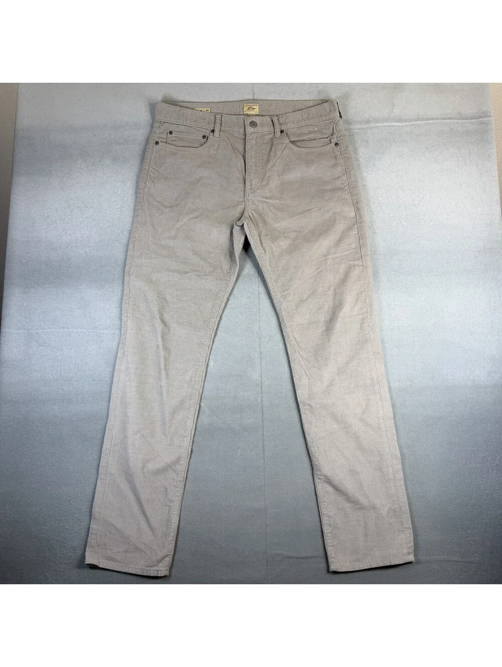 J.Crew 770 Corduroy Pants Mens 34x34 Gray Straight Stretch Chino 5 Pocket Zip